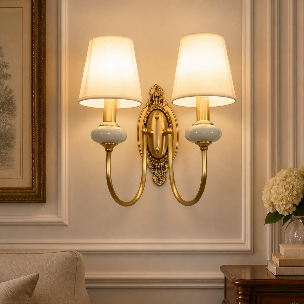 Vintage Fabric Double-Arm Wall Light