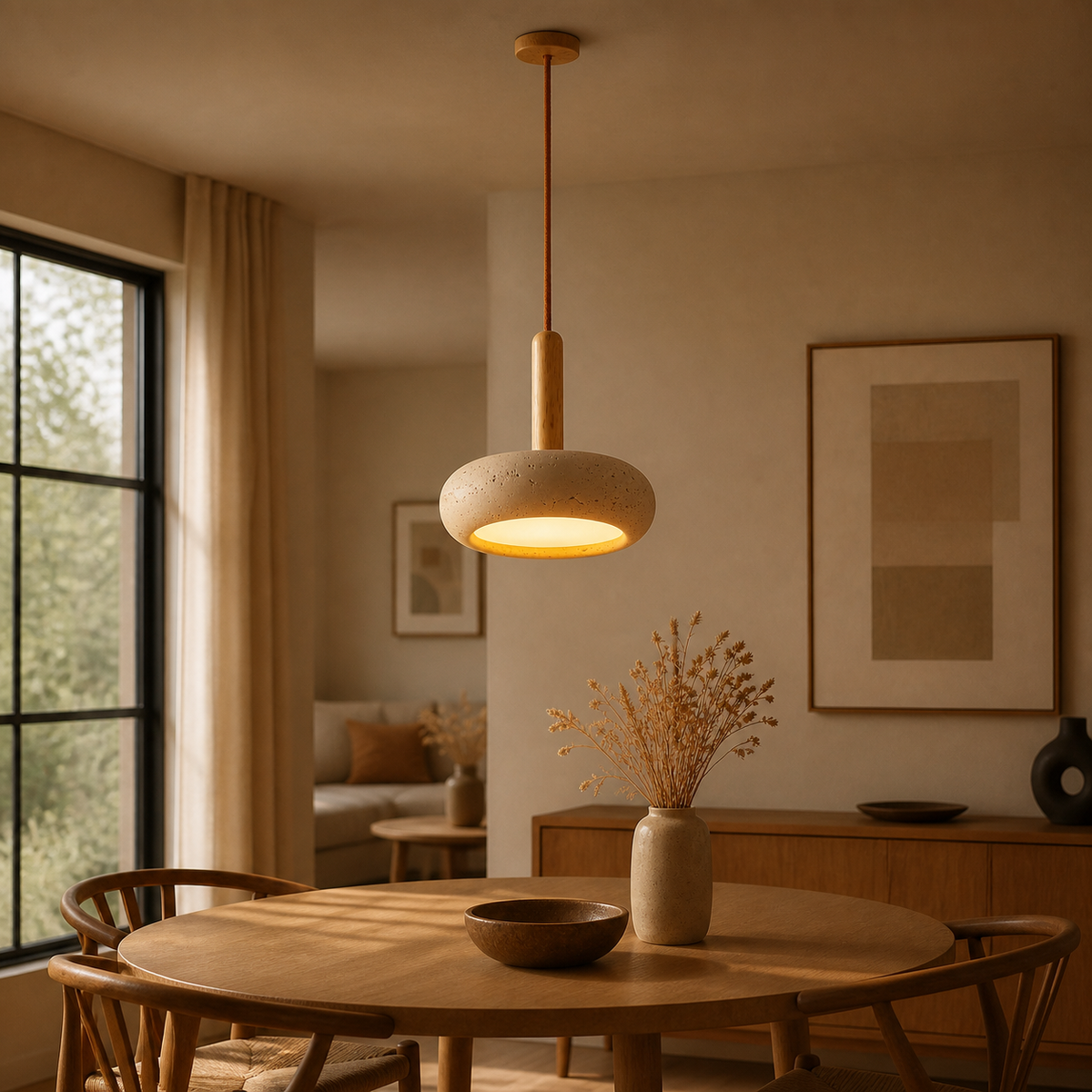 Wabi-Sabi Travertine Disc Pendant Light