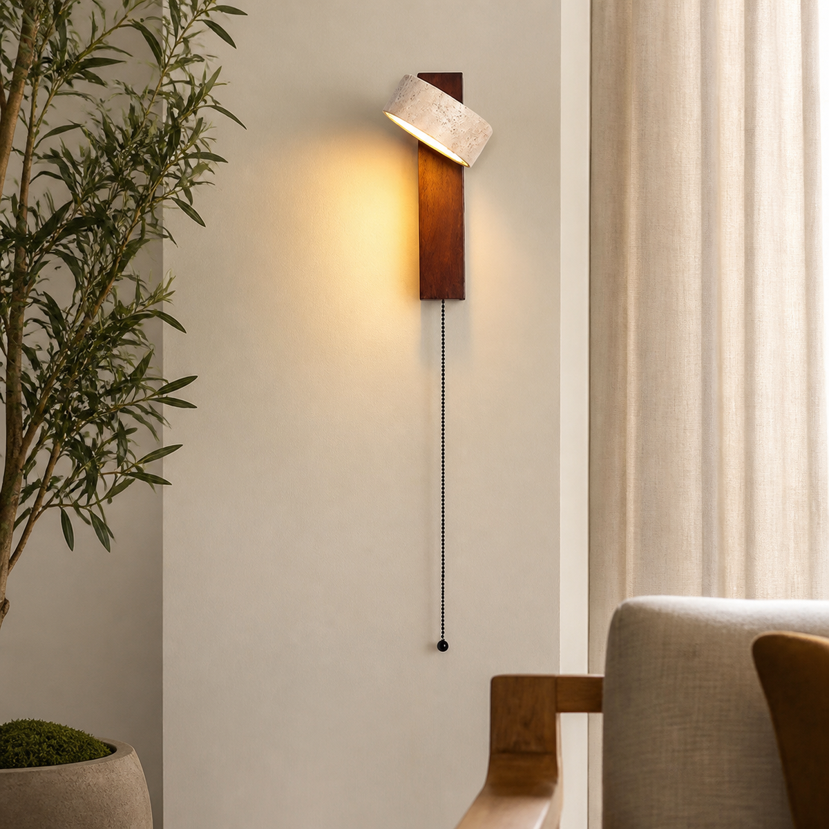 Wabi-Sabi Travertine Shield Wall Light