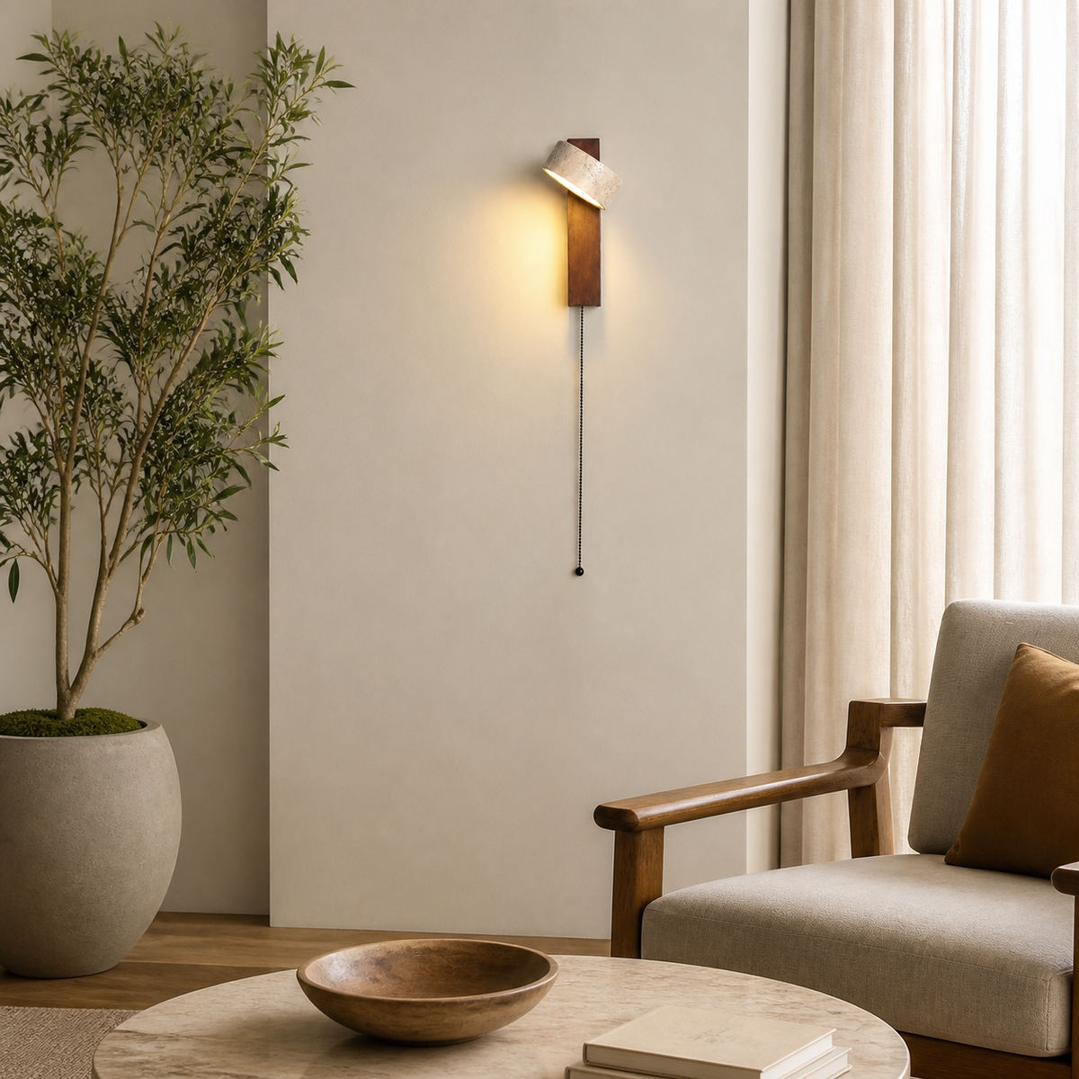 Wabi-Sabi Travertine Shield Wall Light