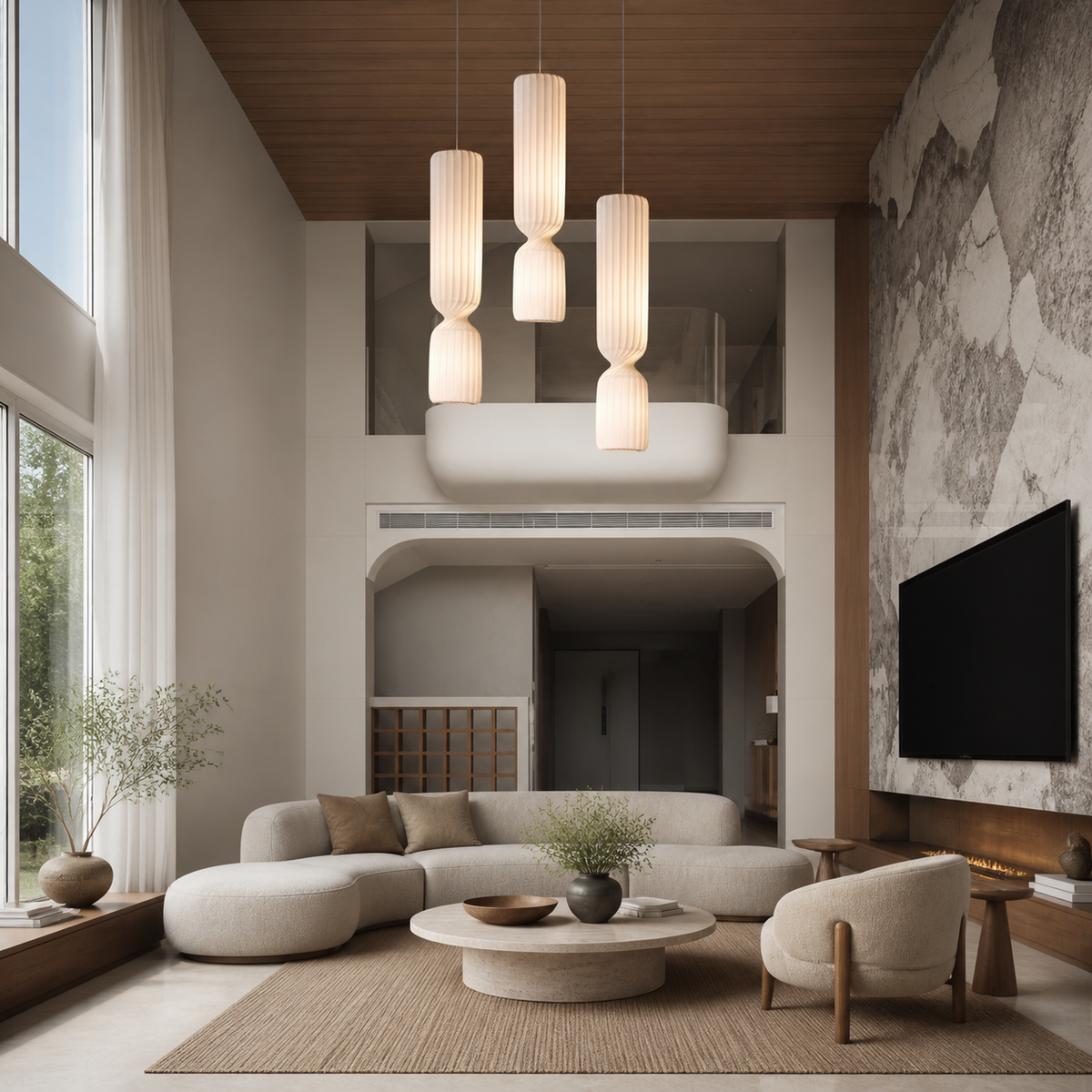Wabi-Sabi Fabric Cylinder Pendant Light