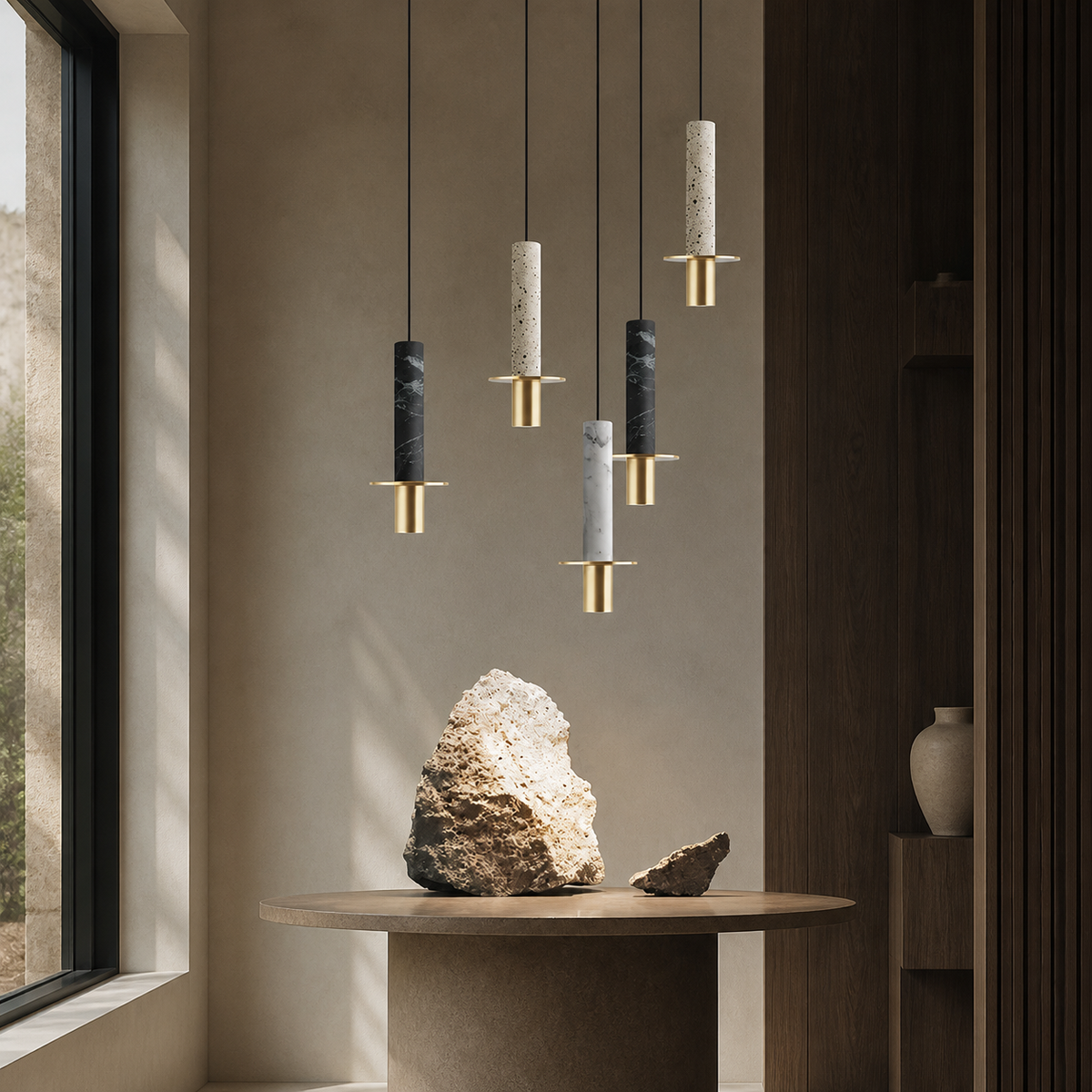 Modern Marble Cylinder Pendant Light