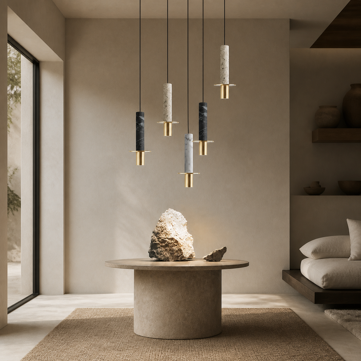 Modern Marble Cylinder Pendant Light