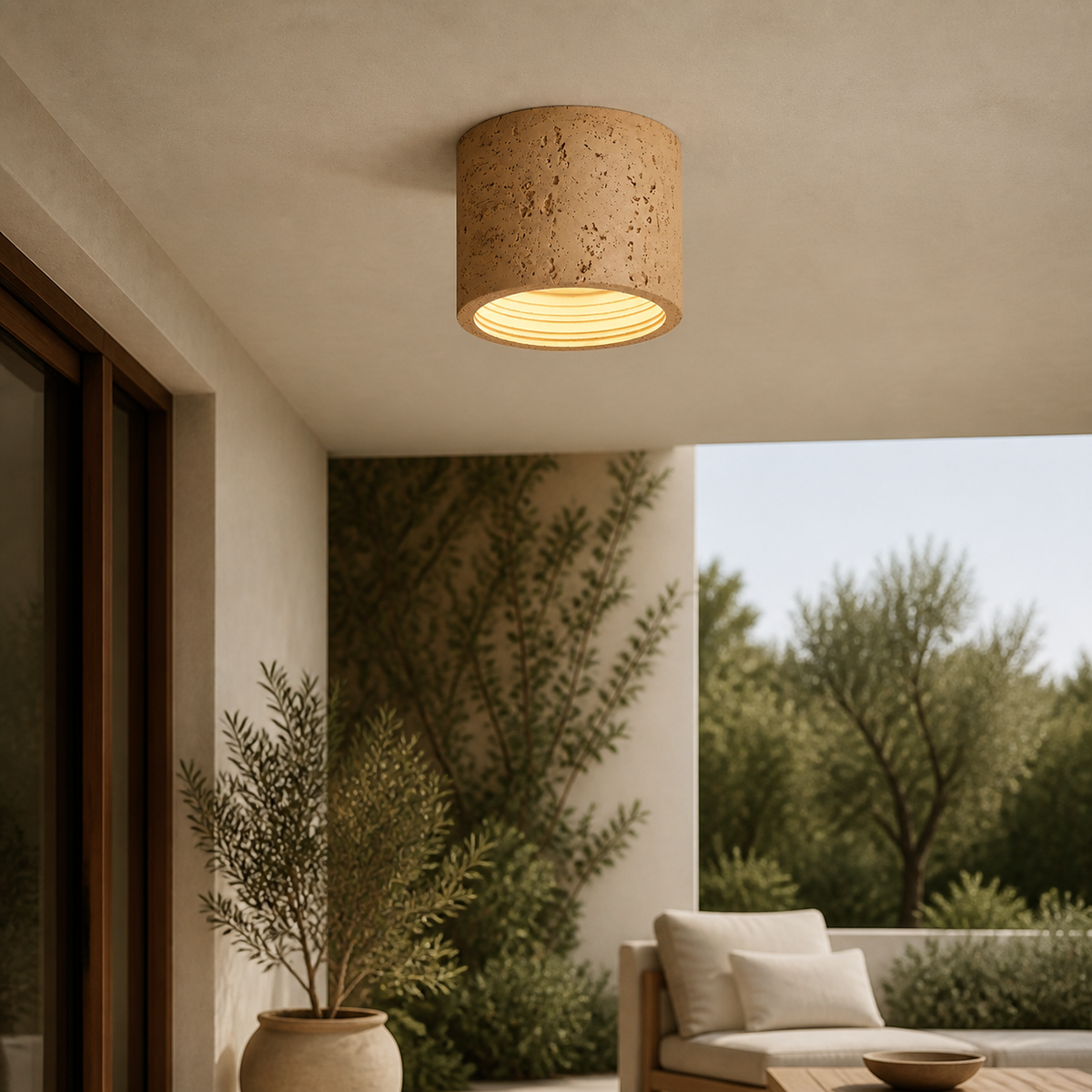 Wabi-Sabi Travertine Drum Ceiling Light