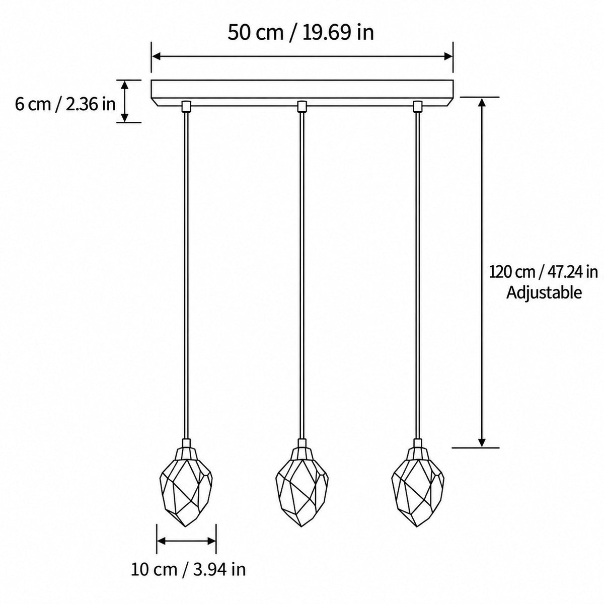 Efektowna szklana wisząca lampa kaskadowa