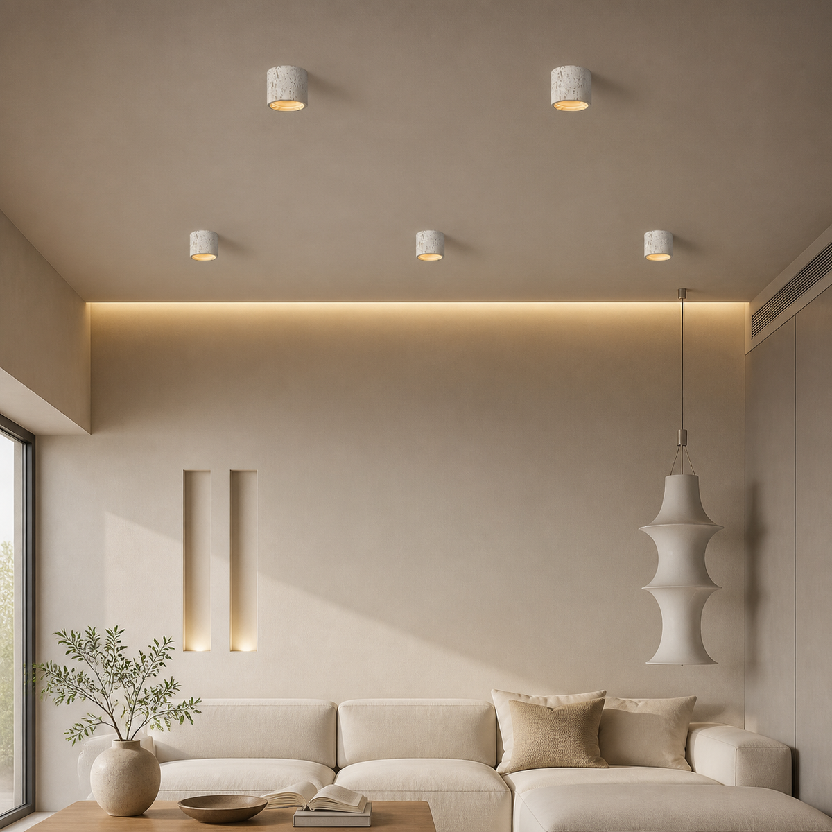 Wabi-Sabi Travertine Cylinder Ceiling Light
