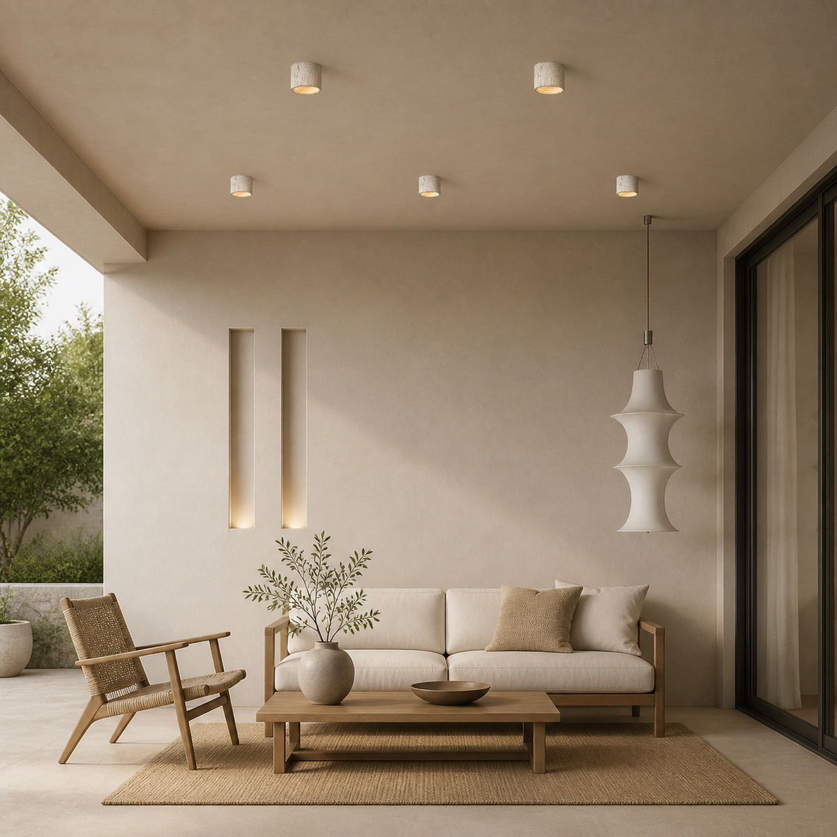 Wabi-Sabi Travertine Cylinder Ceiling Light