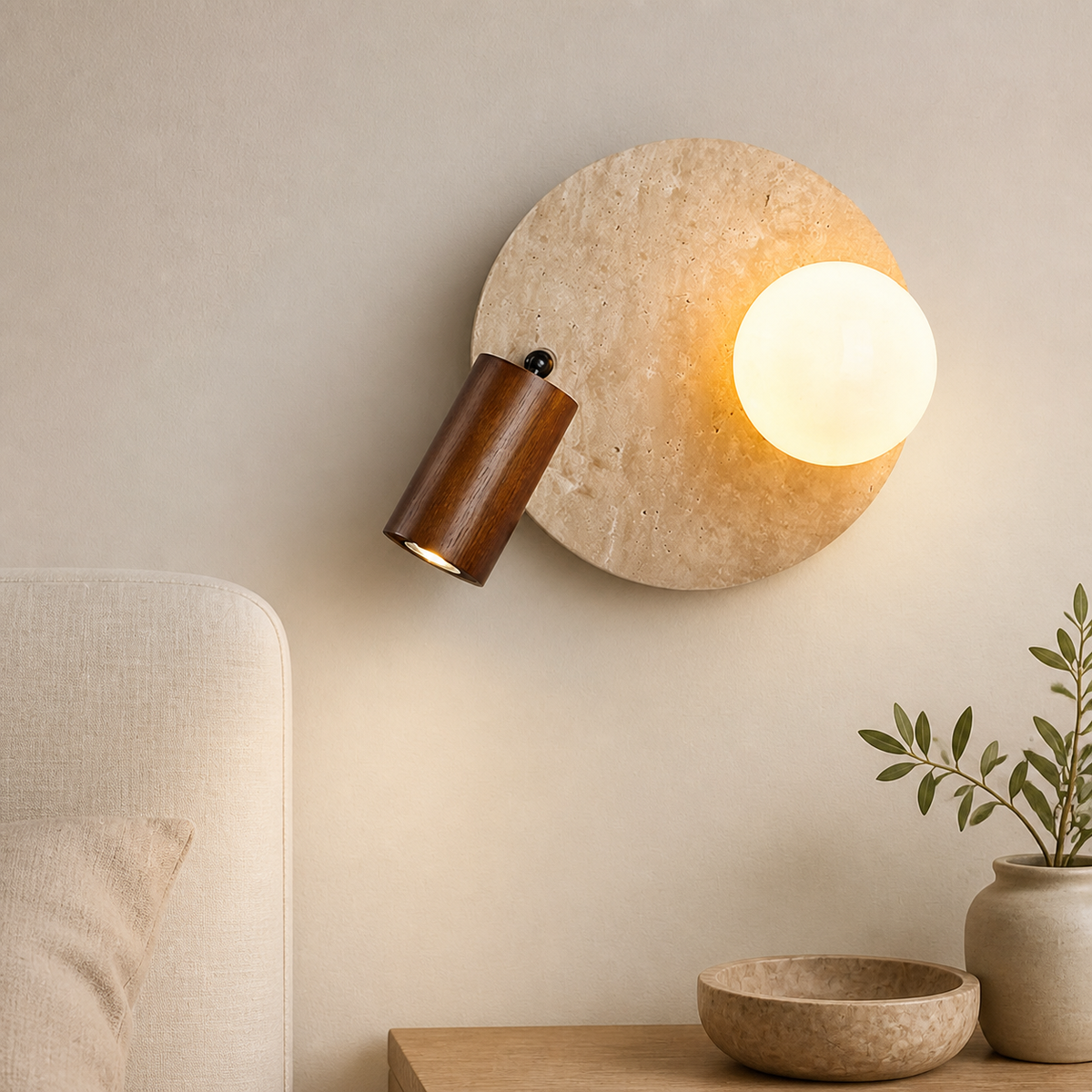 Wabi-Sabi Travertine Disc Wall Light