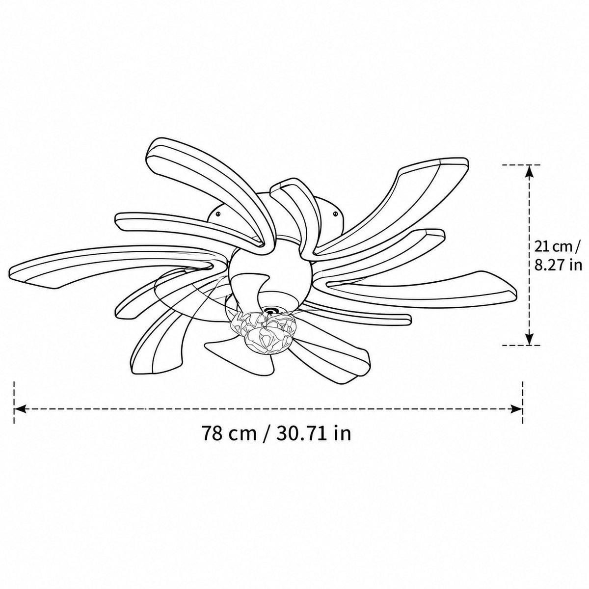 Plafonnier ventilateur de plafond moderne en métal avec pales en forme de fleur