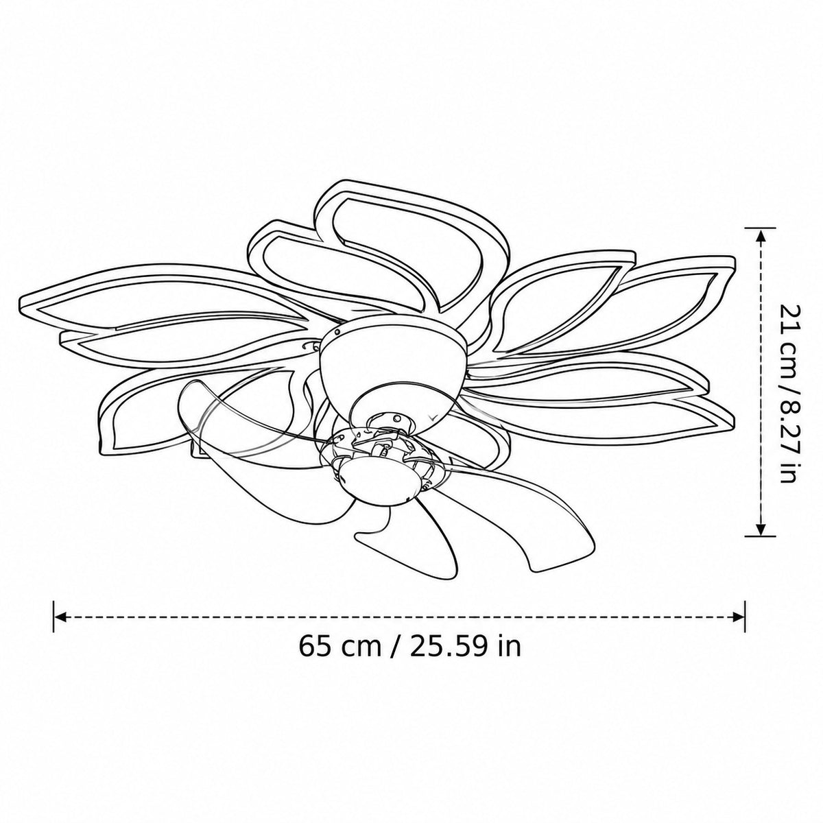 Plafonnier ventilateur de plafond moderne en métal avec pales en forme de fleur