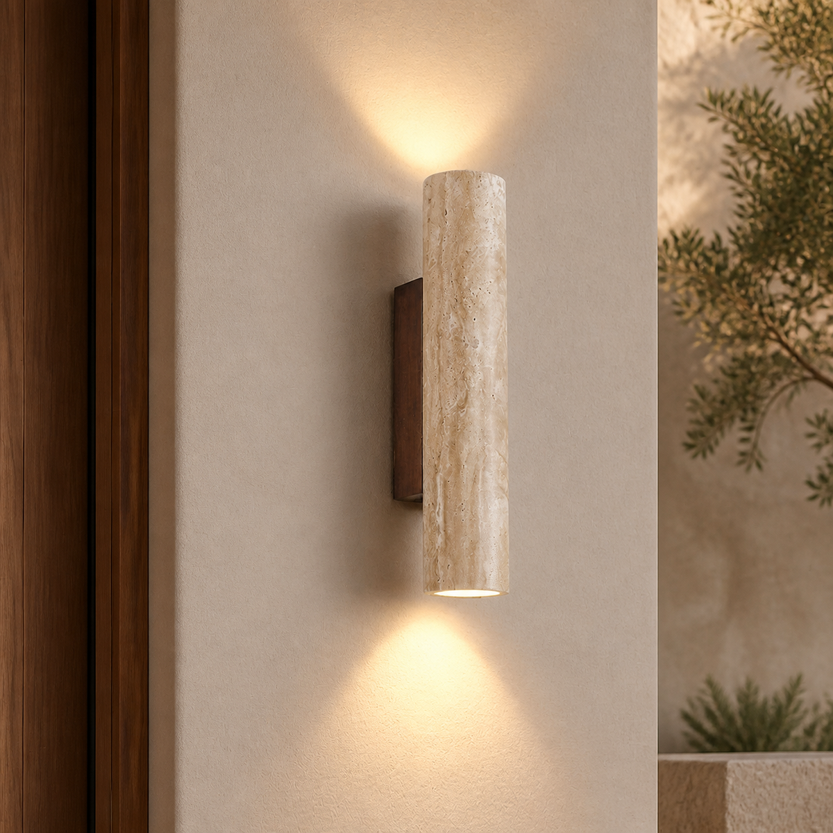 Wabi-Sabi Travertine Cylinder Wall Light