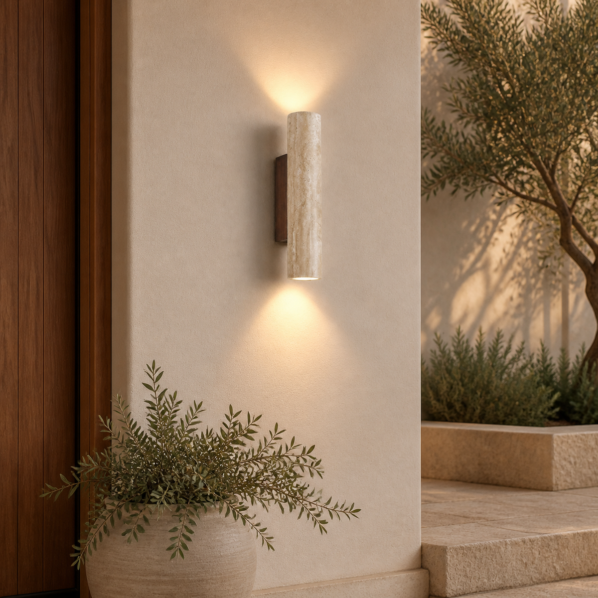 Wabi-Sabi Travertine Cylinder Wall Light