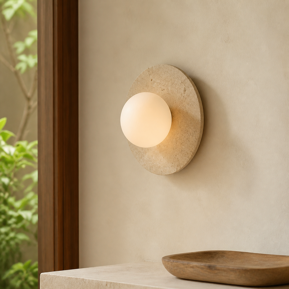 Wabi-Sabi Travertine Disc Wall Light