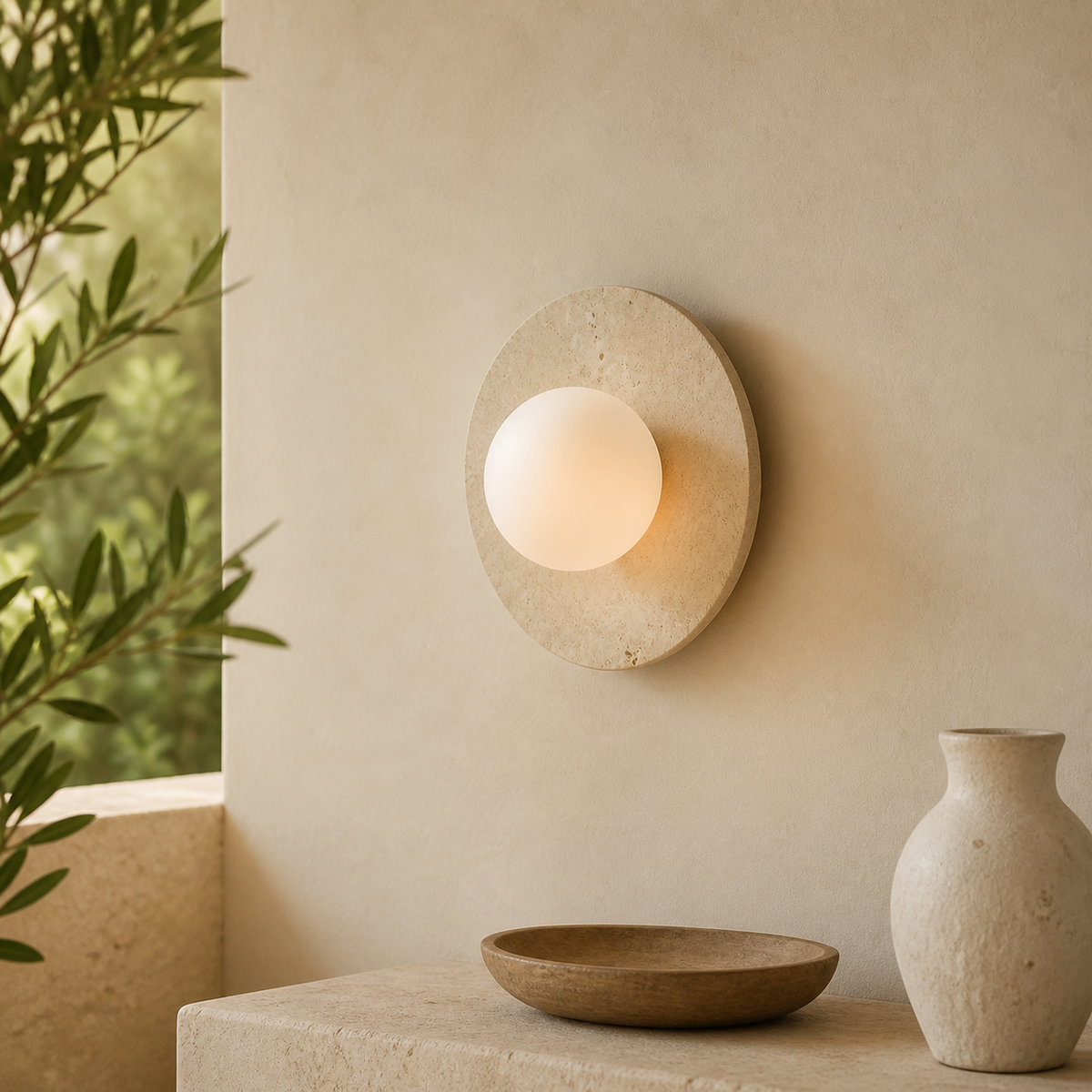 Wabi-Sabi Travertine Disc Wall Light