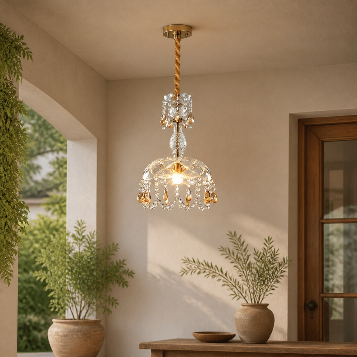Vintage Crystal Teardrop Pendant Light