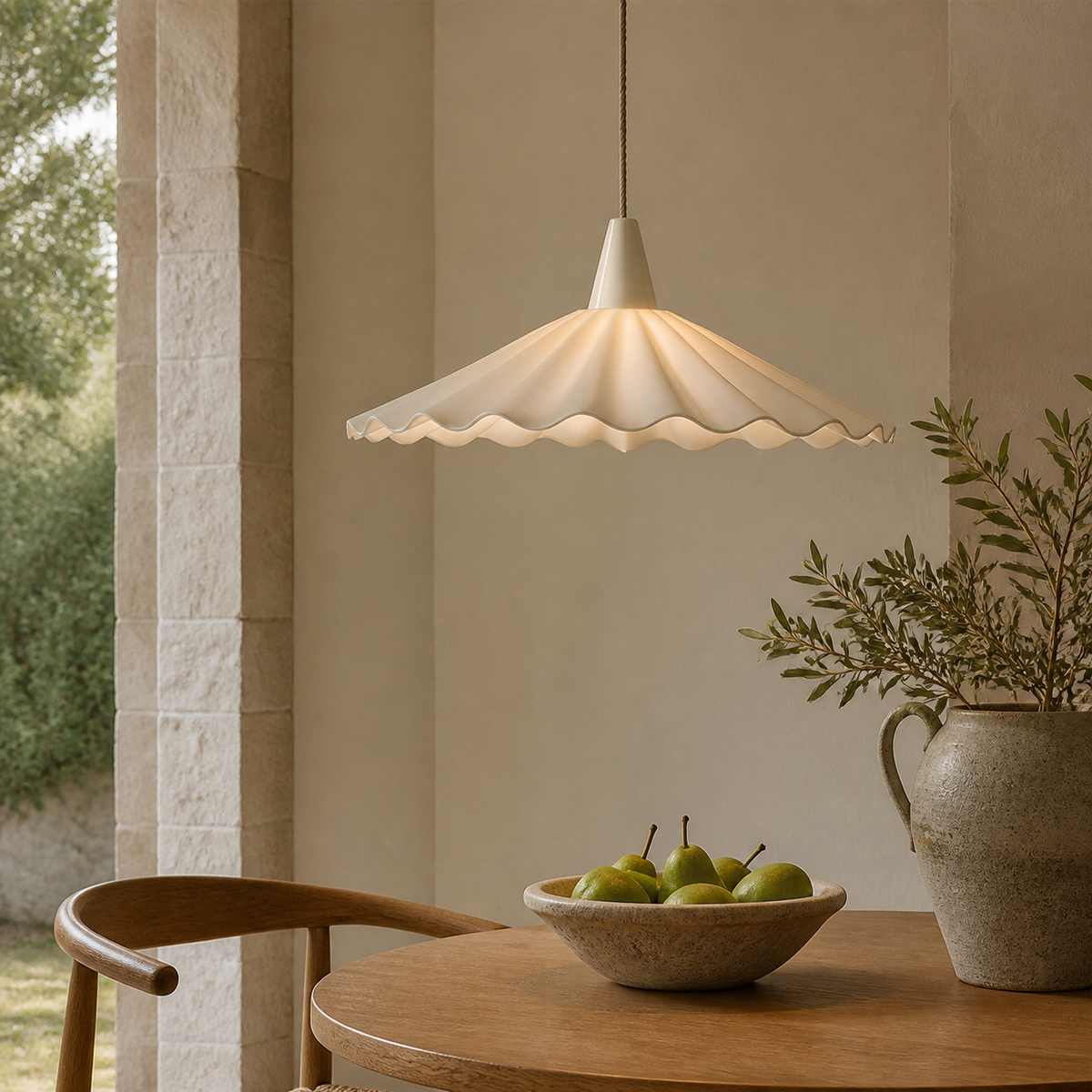 Modern Ceramic Ruffled-Dome Pendant Light