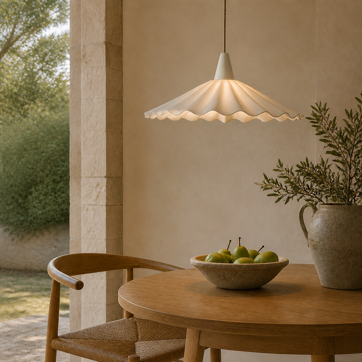 Modern Ceramic Ruffled-Dome Pendant Light