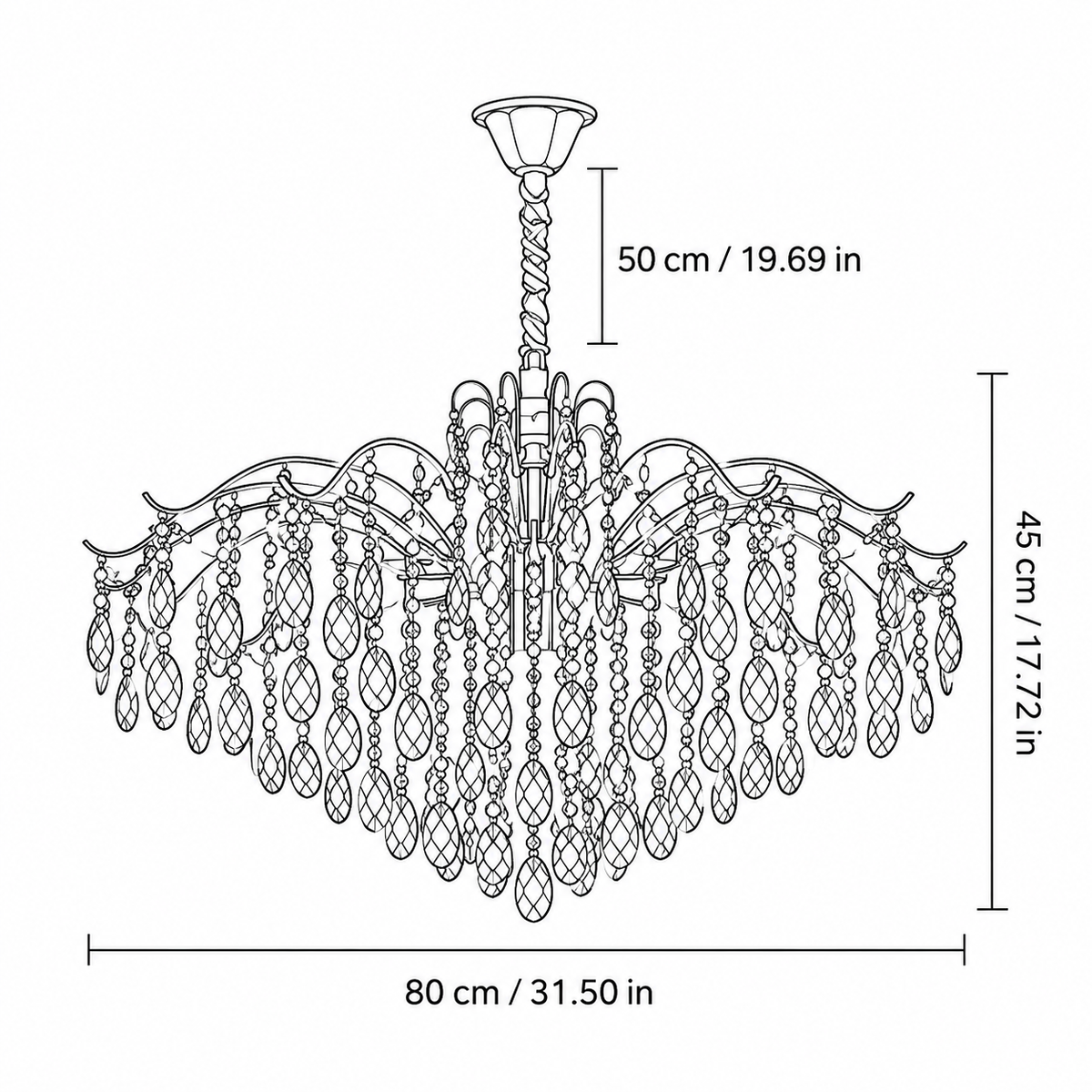 Lustre moderne en cristal en forme de branche