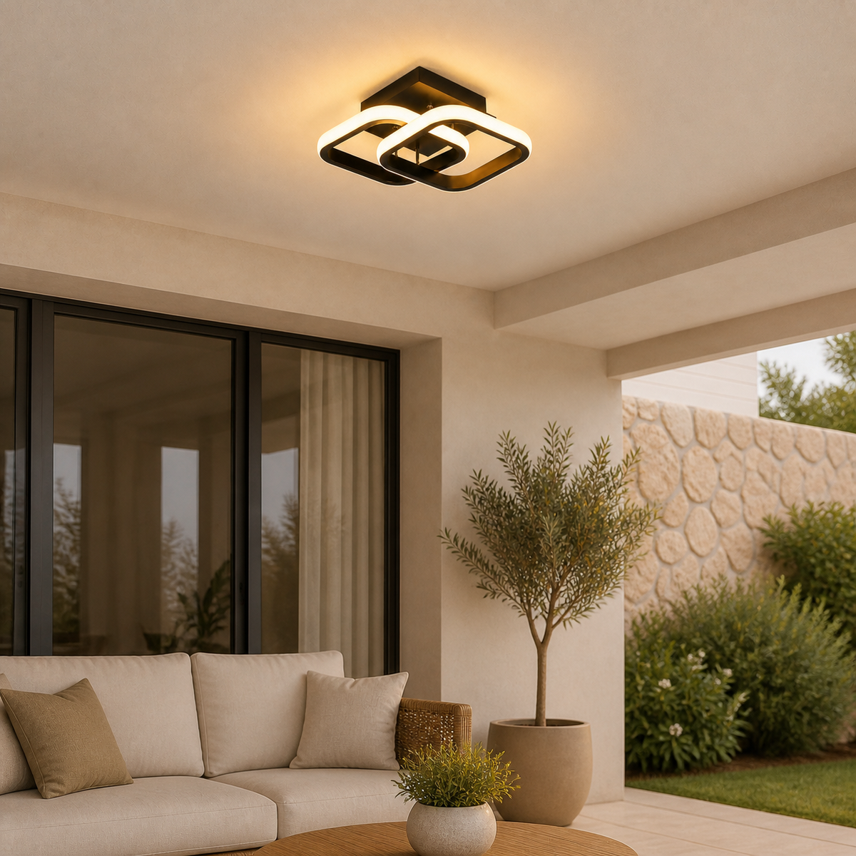 Modern Metal Double-Square Ceiling Light