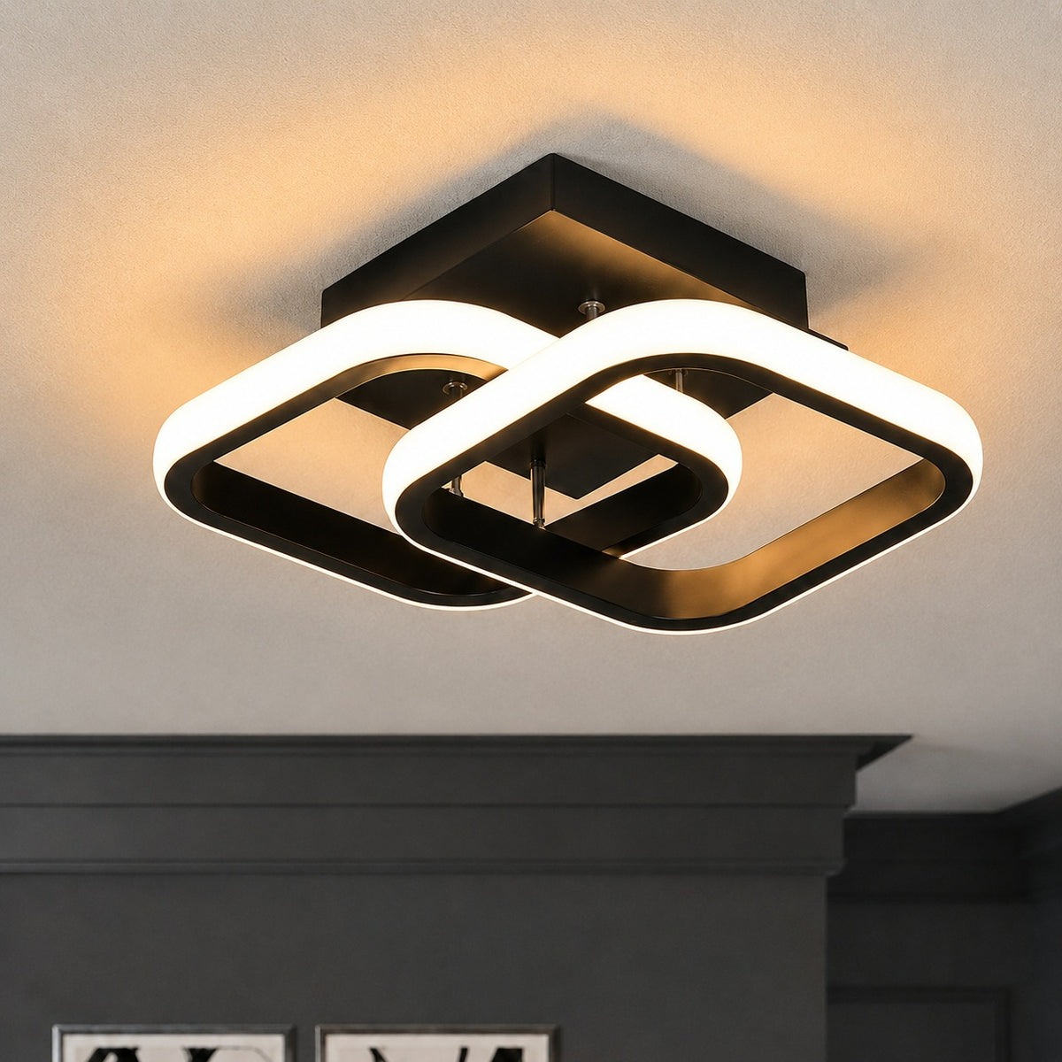Modern Metal Double-Square Ceiling Light