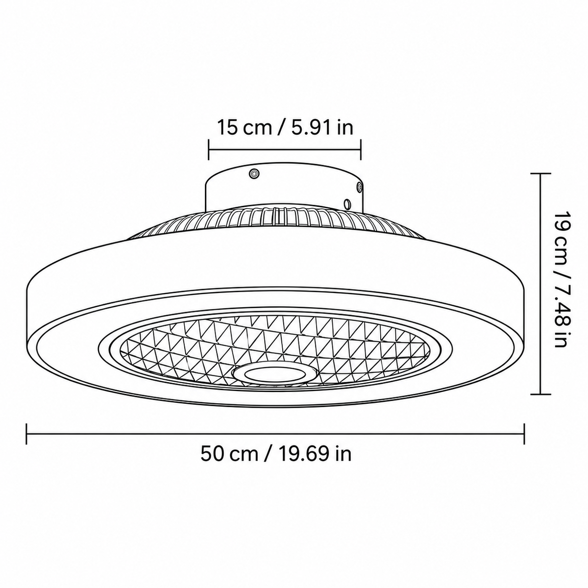 Deckenventilator-Leuchte aus Metall mit Ringventilator