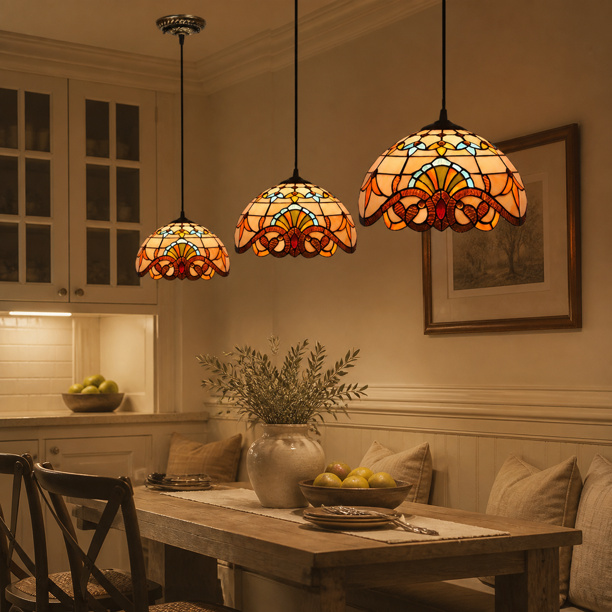 Vintage Stained-Glass Dome Pendant Light