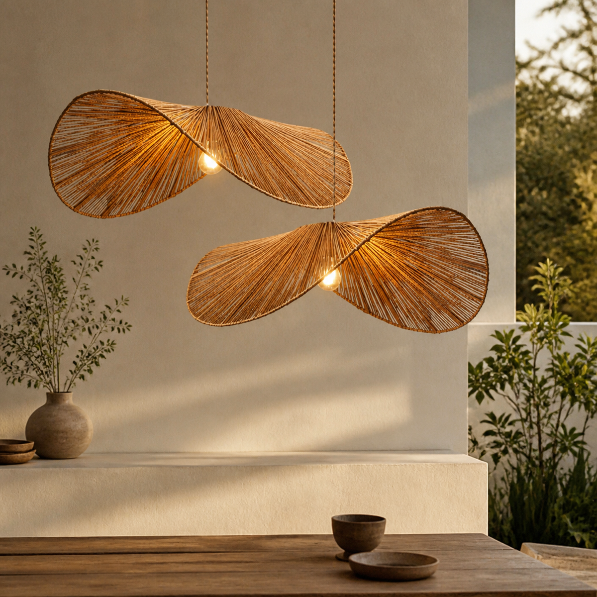 Rustic Rope Leaf Pendant Light