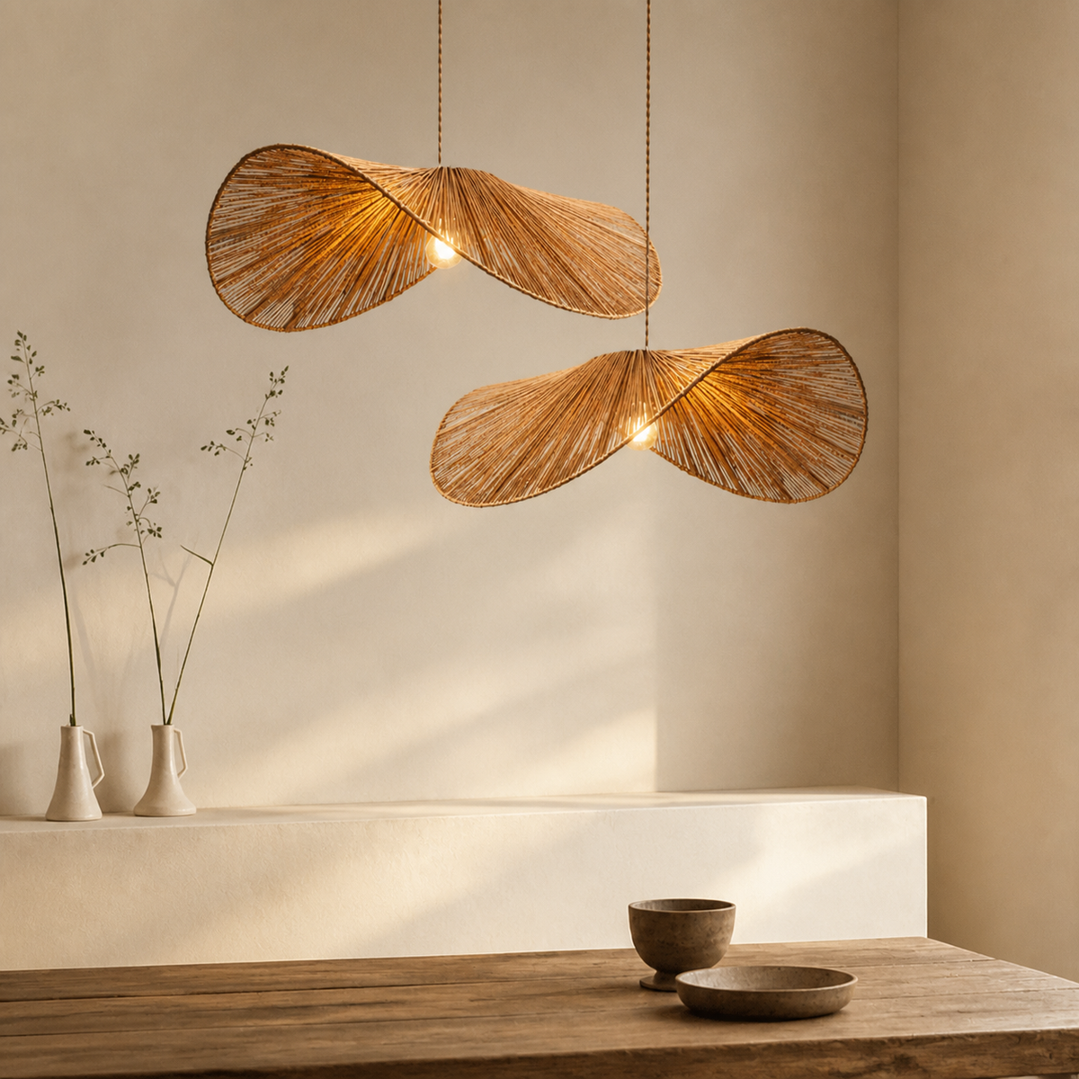 Rustic Rope Leaf Pendant Light