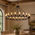 Industrial Metal Wagon-Wheel Chandelier