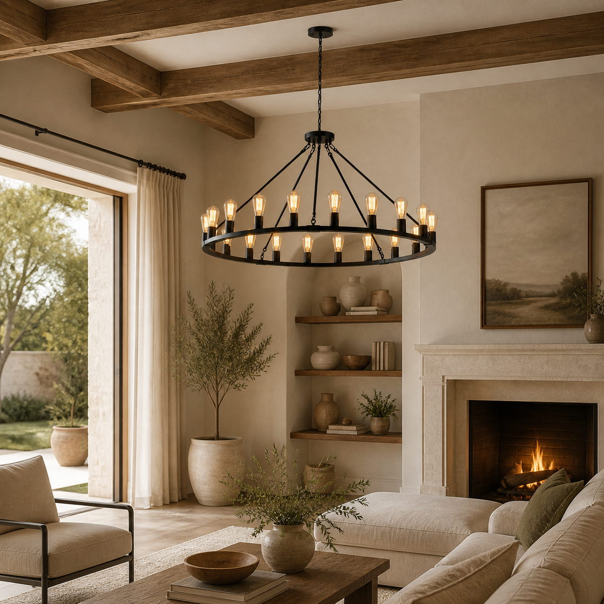 Industrial Metal Wagon-Wheel Chandelier