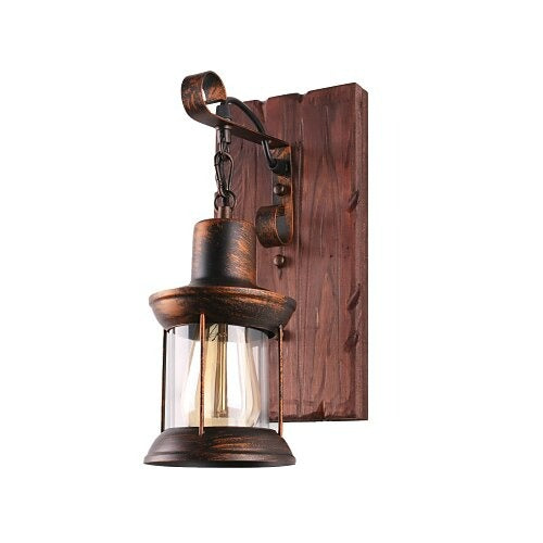 Industrial Wood Lantern Wall Light