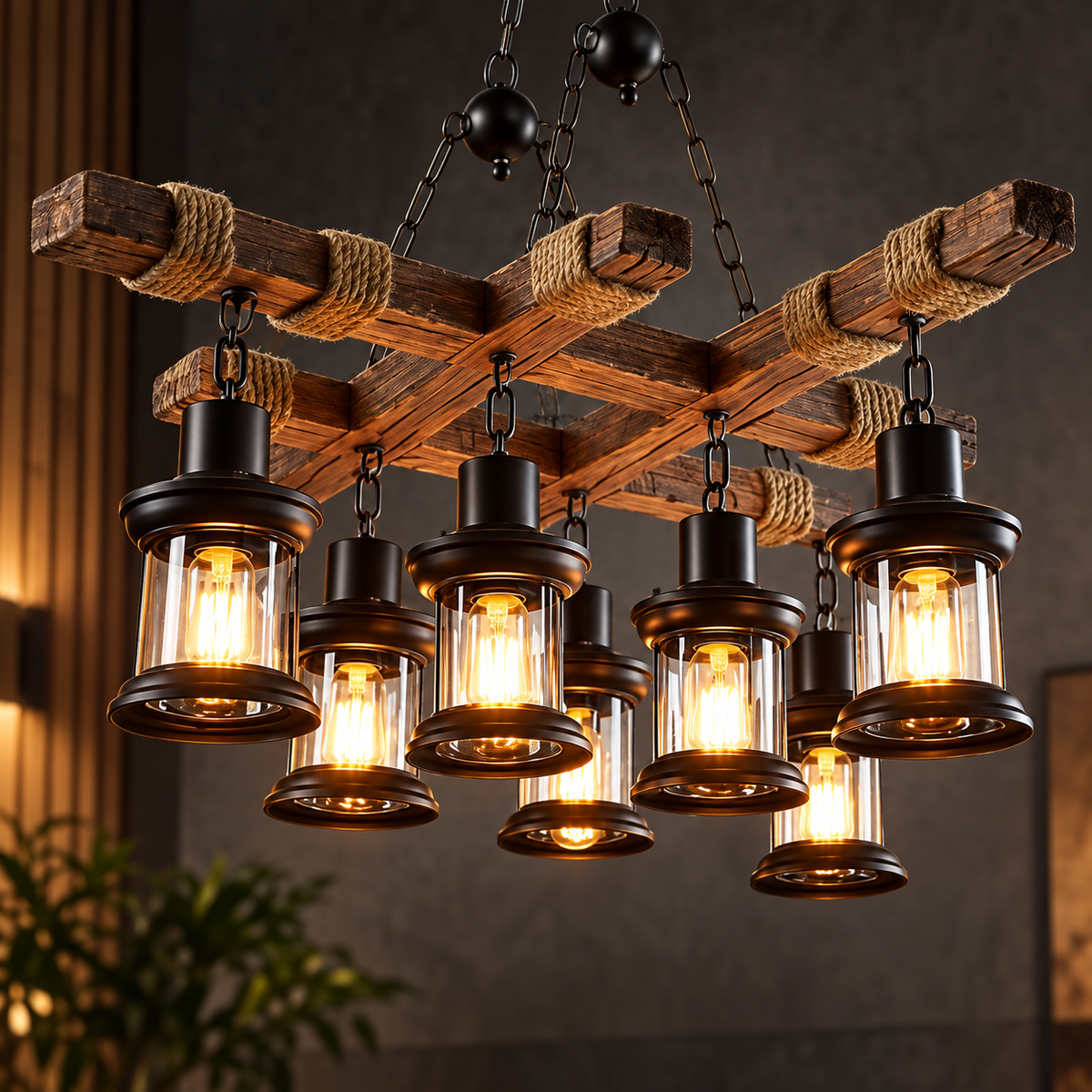 Rustic Metal Glass Multi-Light Chandelier