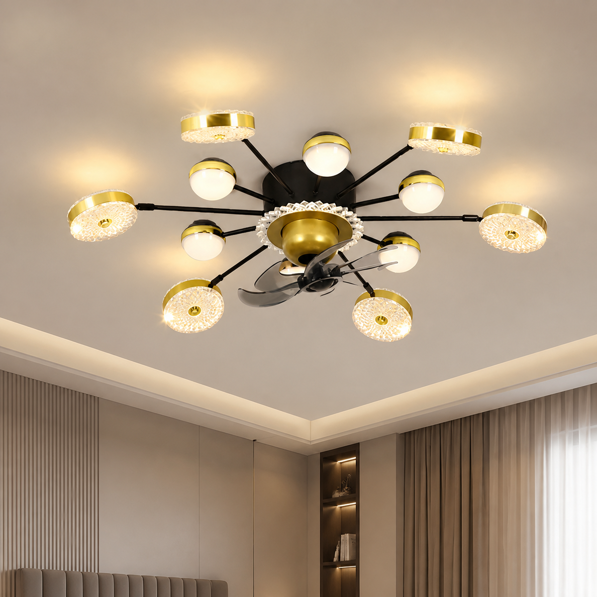 Modern Metal Sputnik Ceiling Fan Light