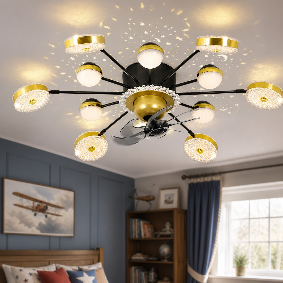 Modern Metal Sputnik Ceiling Fan Light