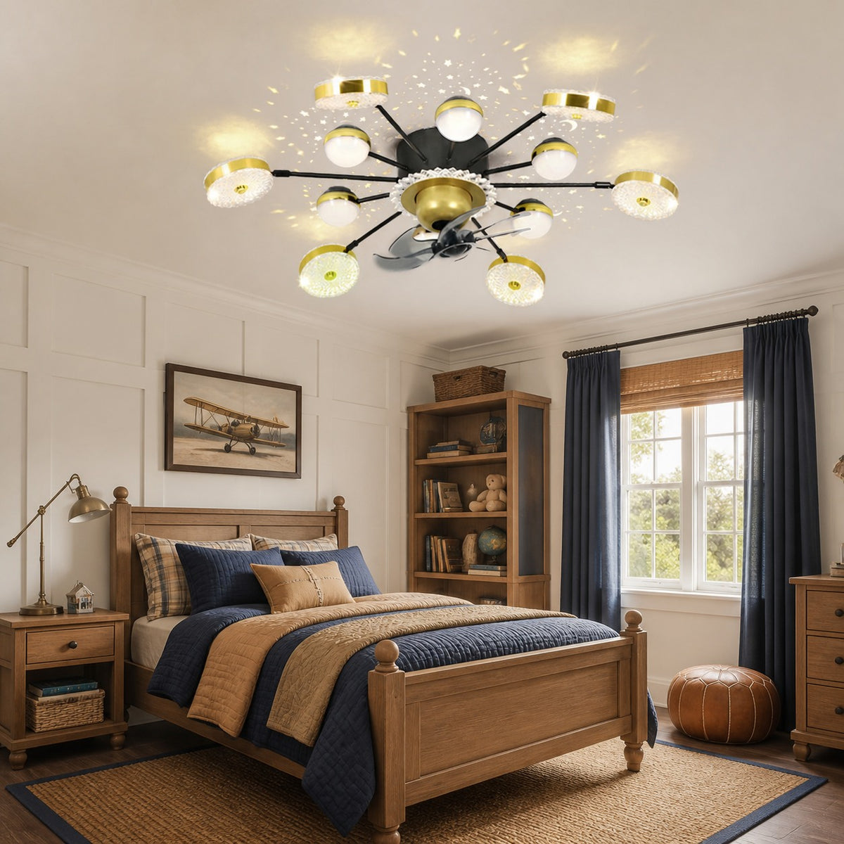 Modern Metal Sputnik Ceiling Fan Light