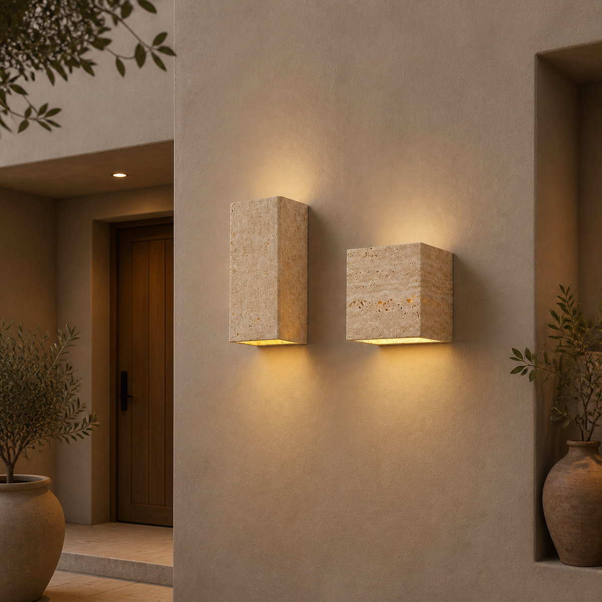 Wabi-Sabi Travertine Cube Wall Light