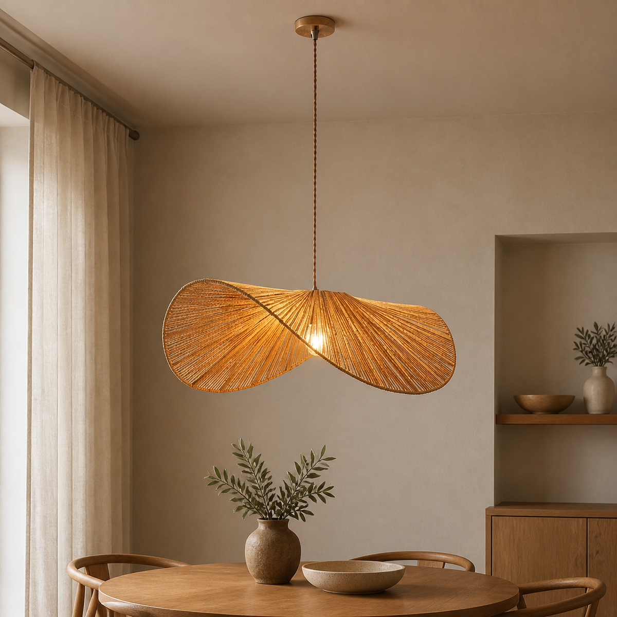 Boho Rattan Leaf Pendant Light