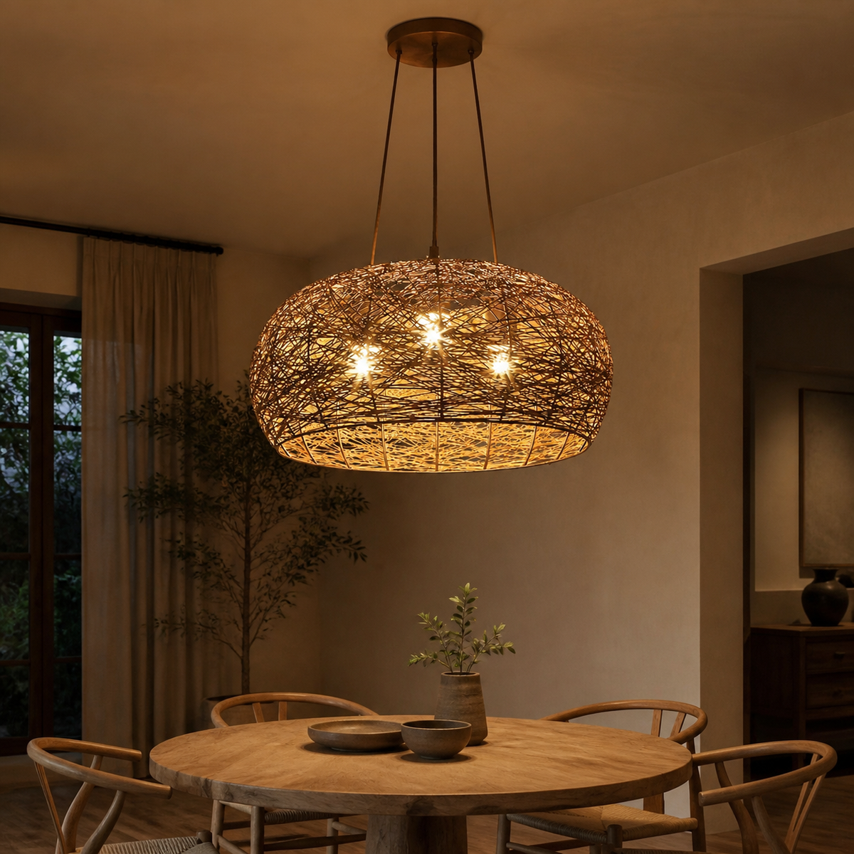 Boho Rattan Dome Pendant Light