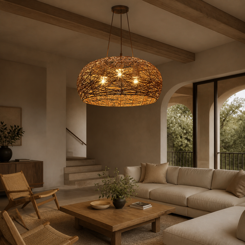 Boho Rattan Dome Pendant Light