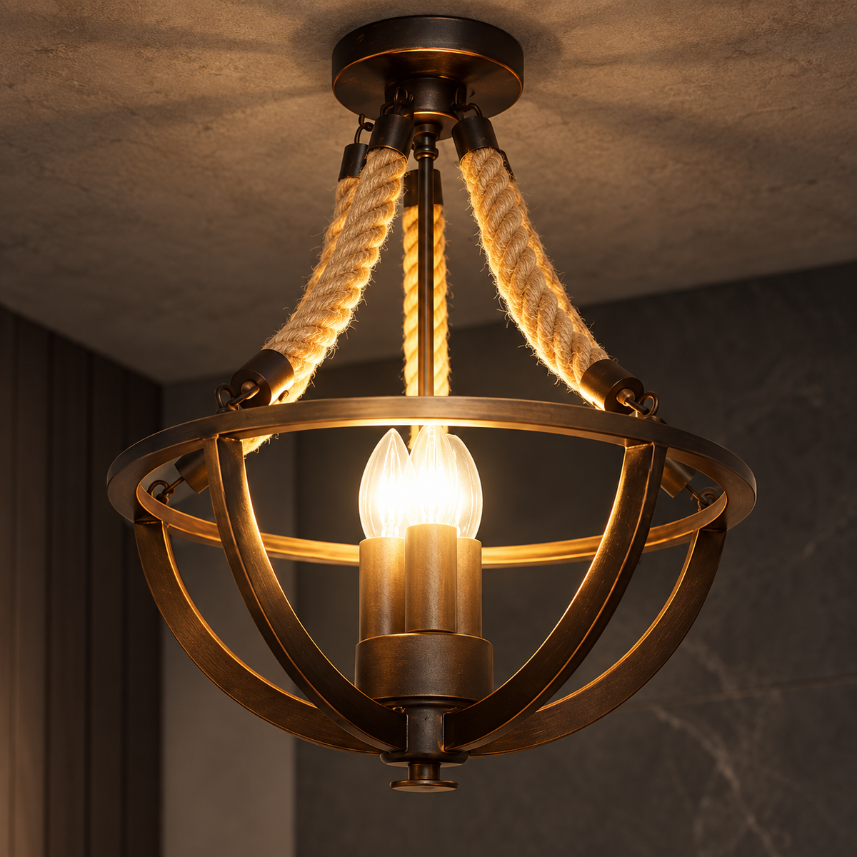 Vintage Metal Globe-Cage Pendant Light