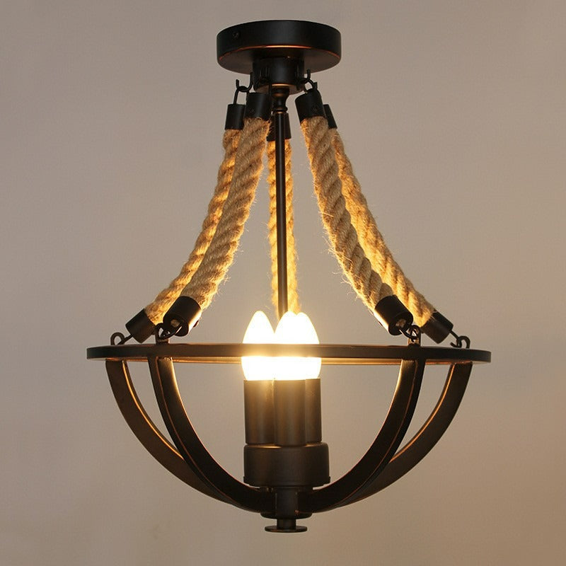 Vintage Metal Globe-Cage Pendant Light