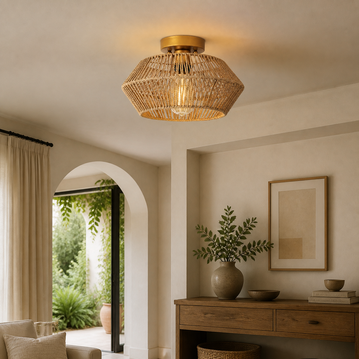 Boho Rattan Drum Ceiling Light