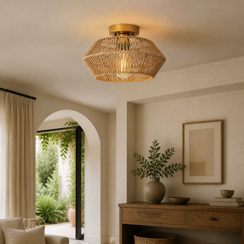 Boho Rattan Drum Ceiling Light