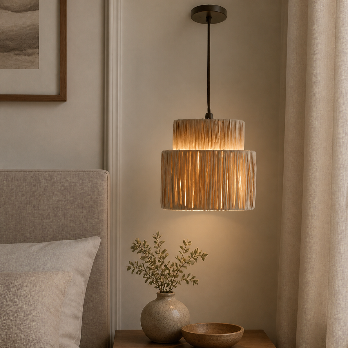 Boho Rattan Drum Pendant Light