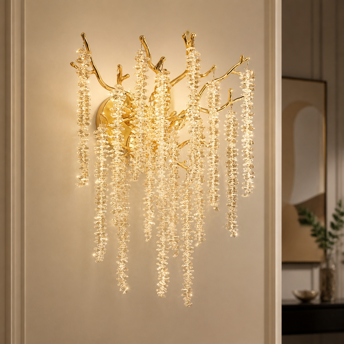 Modern Crystal Cascade Wall Light