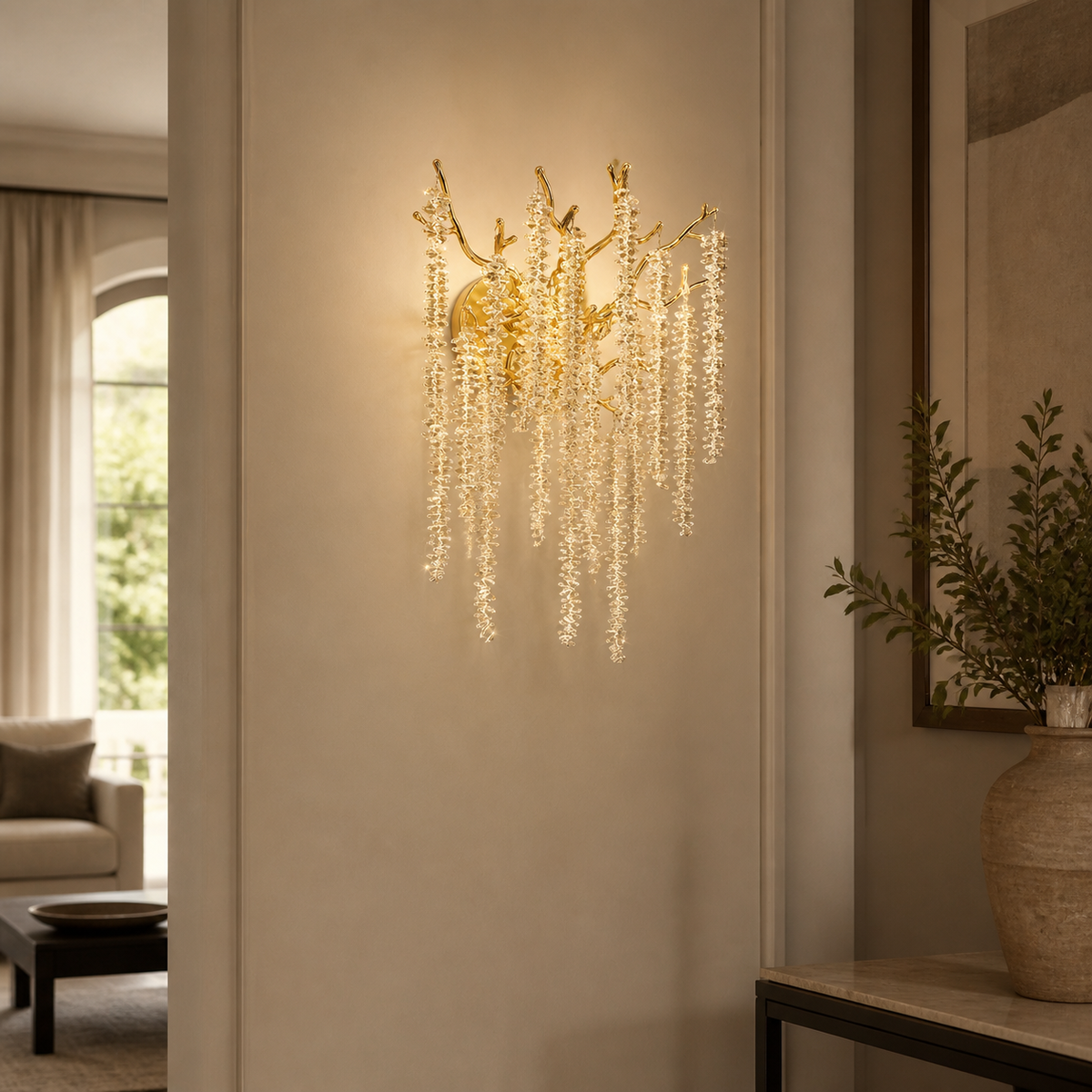 Modern Crystal Cascade Wall Light