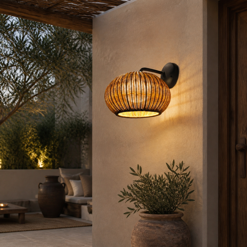 Boho Rattan Dome Wall Light