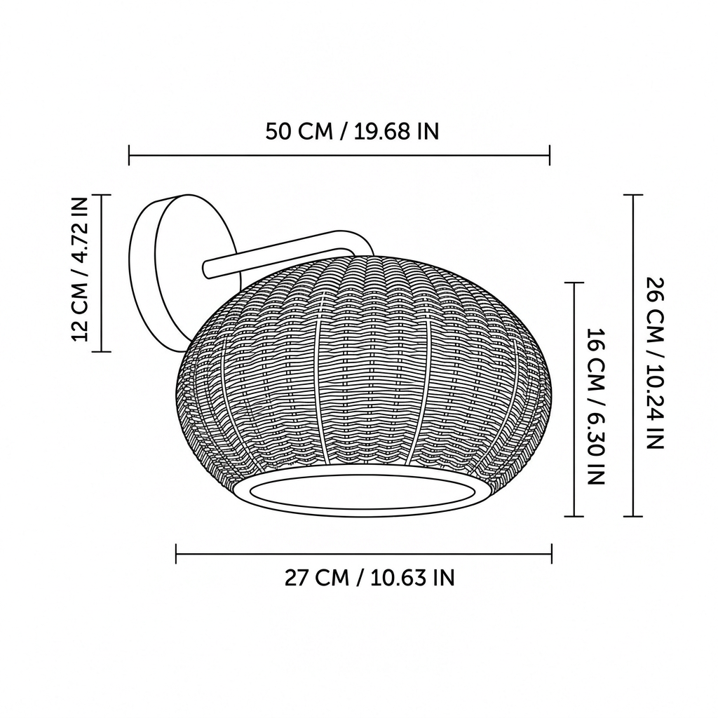 Boho rotan koepelwandlamp