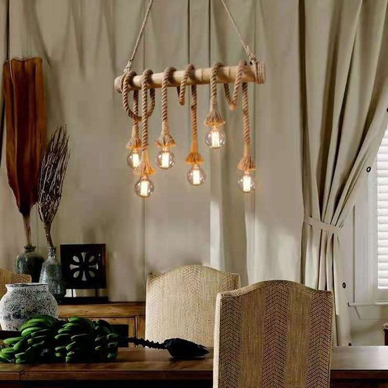 Rustic Hemp Rope Linear Pendant Light