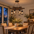 Vintage Wood Glass Multi-Light Pendant Light